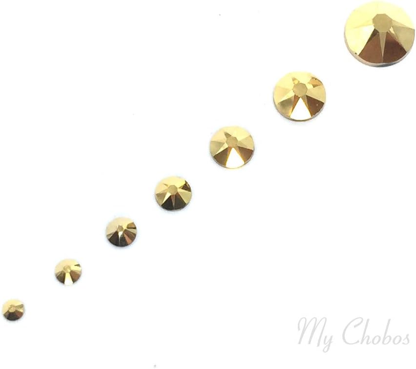 CRYSTAL AURUM 001 AUR gold 144 pcs Swarovski 2058/2088 Crystal Flatbacks rhinestones nail art mixed with Sizes ss5,ss7,ss9,ss12,ss16,ss20,ss30 fm Mychobos (Crystal-Wholesale)