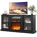 WLIVE Fireplace TV Stand for 65" TV, Entertainment Center with 18 Inch Electric Fireplace, TV Console with Open Shelves for Living Room, Rustic Brown
