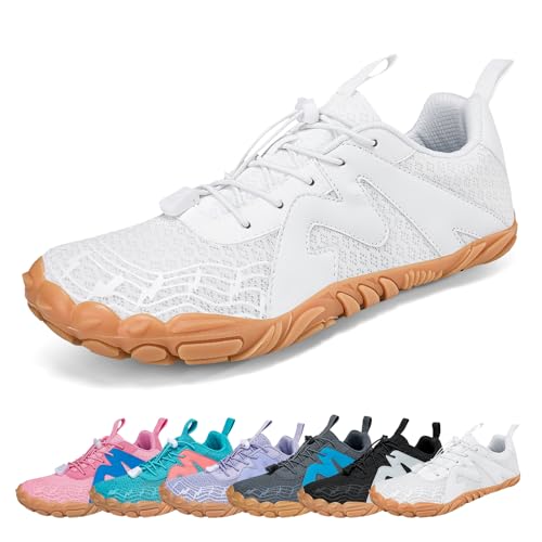 AONEGOLD Scarpe a Piedi Nudi da Uomo Donna Antiscivolo Scarpe de Trail Running Unisex Barefoot Minimaliste Leggere Scarpe da Camminare(Bianco,38EU)