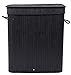 BIRDROCK HOME Double Laundry Hamper with Lid and Cloth Liner - Bamboo - Black - Easily Transport Laundry Basket - 2 Section Collapsible Hamper - String Handles