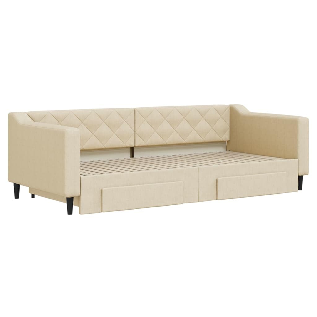 vidaXL Sofa rozsuwana z szufladami, kremowa, 90x200 cm, tkanina