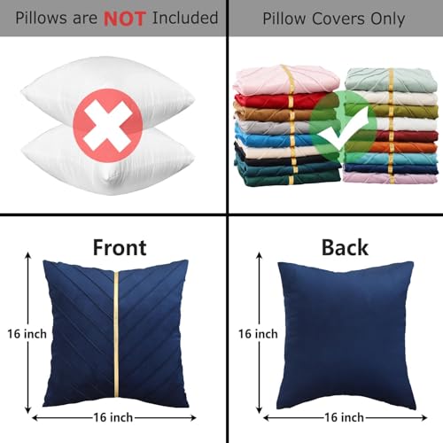 Image of Velvet Throw Pillow Covers 16x16 Pack of 2 Gold Decor Navy Blue