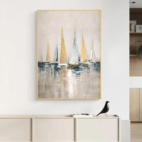 Voilier sur toile moderne pour habiller un grand mur vide de salon avec cadre