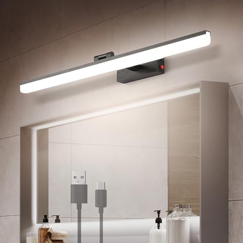 Luz de espejo USB recargable aplique LED negro de 50CM con rotación de 180 grados para tocador