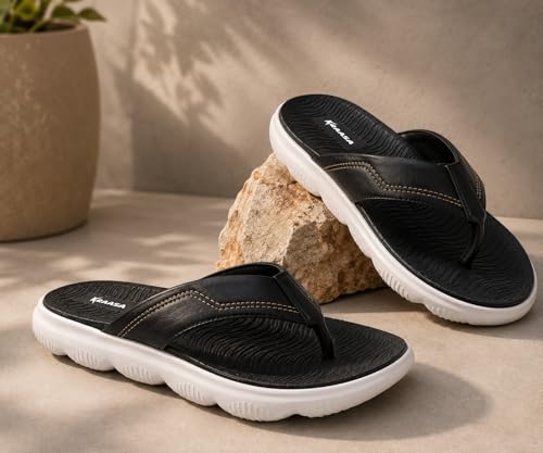 Image of Kraasa Men's EVA Flip Flops with Wide Cushioned Straps | Lightweight Thick Sole Anti-Slip Slippers Casual Summer Sandals & Chappal