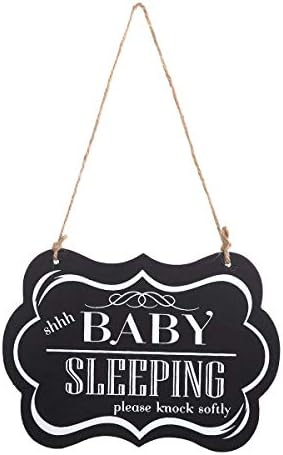 WINOMO Baby Sleeping Sign Shhh Baby Sleeping Please Knock Softly Wood Decorative Sign Nursery Hanging Plaque Baby Door Cot Sign