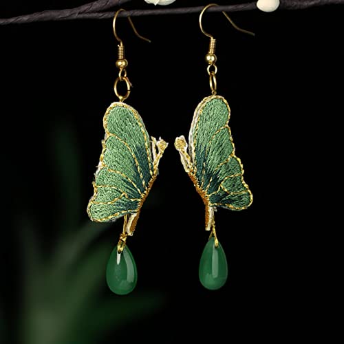 LOKILOKI Pendientes De Mariposa Bordados, Gota De Agua Verde, Piedras Naturales Esmaltadas De Colores, Pendiente, Joyería Verde