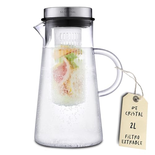 SILBERTHAL Jarra 2 litros cristal | Jarra grande con tapa para mesa | Jarra limonada sangria o para hielos