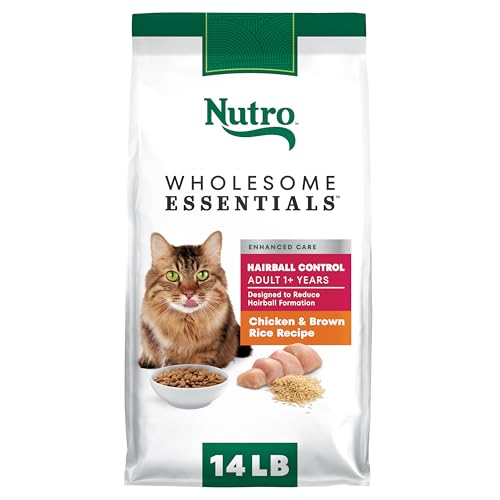 Image of Nutro Wholesome Essentials Hairball Control Cat Food Dry Chicken & Brown Rice Recipe, Dry Cat Food for Adults, 14 lb. Bag