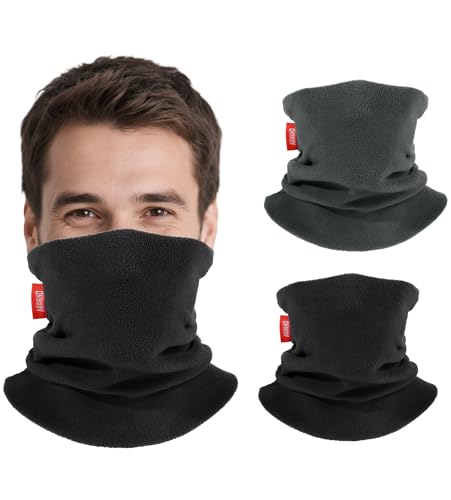 Aegend Neck Gaiter for Men Women, Adult Neck Warmer with Double-Layer Fleece, Face Cover Winter Scarf for Skiing Outdoor Sports (Black & Grey)