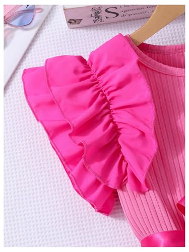 OYOANGLE Girl's Ruffle Cap Sleeve Belted Mesh Short Dress Party Flower Girl Dresses4