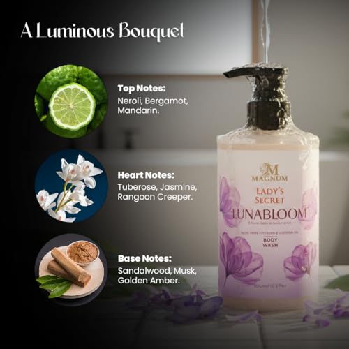 Image of Lady's Secret Lunabloom Body Wash 300ml - Hydrating Aloe Vera & Jojoba Oil, Vitamin E, Floral Fragrance of Neroli, Jasmine & Musk, Luxurious Gentle Daily Cleanser, All Skin Type