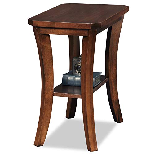 Image of Leick Home Boa End Table, Solid Wood, Narrow, Bottom Display Shelf, Easy-Assembly, For Living Room /Bedroom, Chocolate Oak, 24.0 in. L x 14.0 in W x 24.0 in. H, 10305