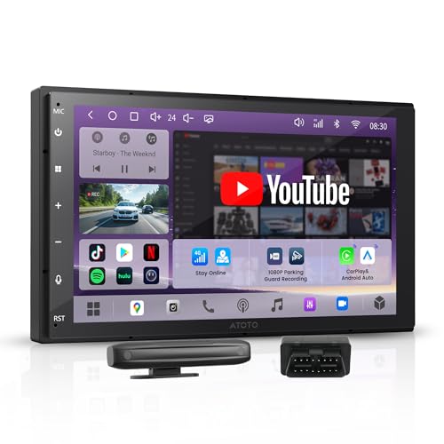 ATOTOEXCEL A7 7'' QLED Android Double DIN Car Stereo Built-in 4G LTE, Wireless CarPlay & Android Auto, WiFi/USB Tethering,Hi-Fi DSP, Optical Output, 4V Pre-Out, AI DriveChat, with OBD2 Scanner, S8Gen4