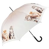 Auf-Automatik Designer Regenschirm Motivschirm mit Katzenkinder - Eleganter Stockschirm - Luxus Design - Automatikschirm