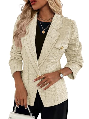 Mina Self Tweed Blazers Jacket for Women Plaid 2026 Spring Beige