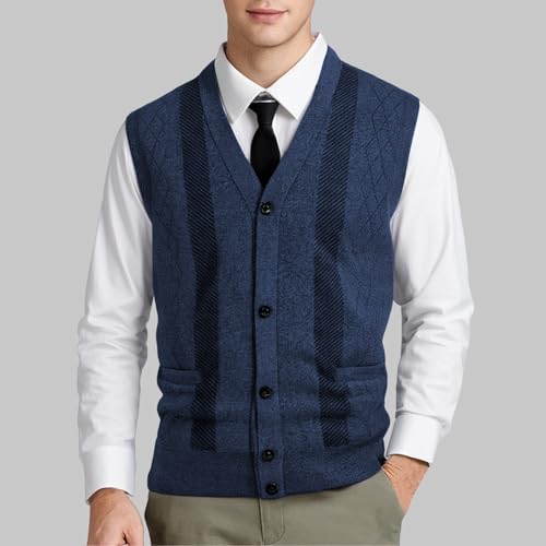 Men's Wool Blended Vest Thick Argyle Sweater Relaxed Fit Classic V Neck Knitted Pullover Autumn Winter Warm Tank Top2