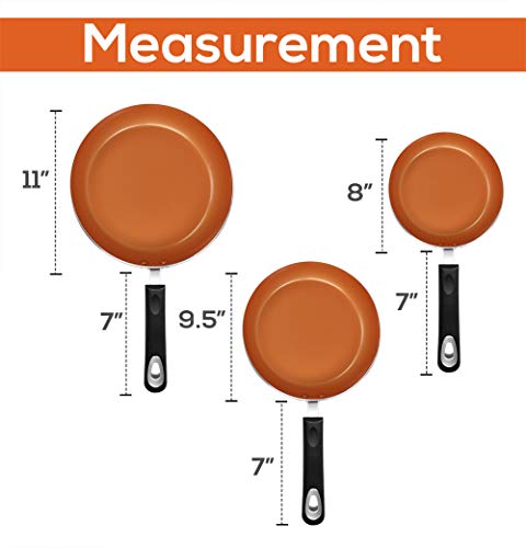 Utopia Kitchen Nonstick Frying Pan Set - 3 Piece Induction Bottom - 8 Inches, 9.5 Inches And 11 Inches - (Copper, Grey) #TOP1