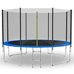 GALACTICA 12FT Round Trampoline Set Outdoor Garden Safety Net Enclosure Spring Jump Mat Padding Ladder GT-TS-03 Blue