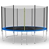 GALACTICA 12FT Round Trampoline Set Outdoor Garden Safety Net Enclosure Spring Jump Mat Padding Ladder GT-TS-03 Blue