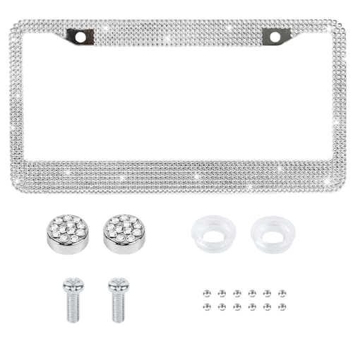 Hbxdeco Bling License Plate Frame, Rhinestone Car License Plate Frames,