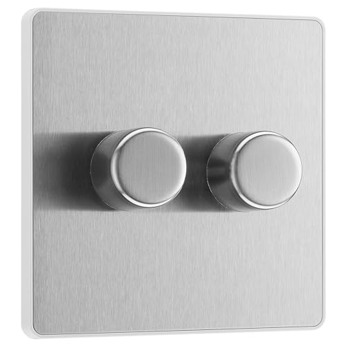 BG Electrical Intelligent Double Wall Dimmer Switch 2 Way Screwless Front Plate Evolve Brushed Steel 200W PCDBS82W