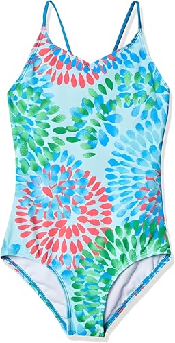 Kanu Surf Girls Beach Sport 1-Piece Swimsuit, Daisy Blue, 6X