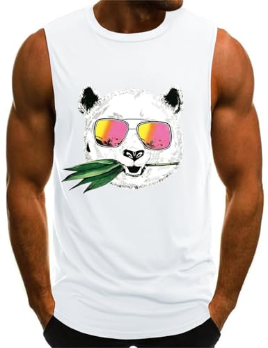 Yuson Girl Camisetas de Tirantes para Hombre Algodón Top Cuello Redondo Chaleco Sin Mangas Casual Deportivo Verano Tank Top Fitness Masculina T-Shirt(Blanco, L)