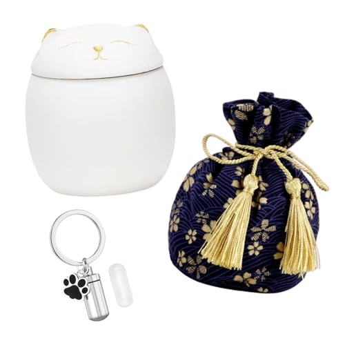 Archnote 猫 骨壷 ミニ 遺骨 ペンダント キーホルダー ペット 骨壺 分骨入れ物 遺骨カプセル 遺骨入れ メモリアル 袋付き セット ホワイト