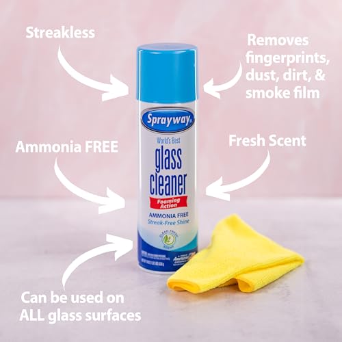 Image of Sprayway Glass Cleaner Foaming Aerosol Spray, 19oz, Pack of 2 | Ammonia-Free, Streakless, Fast-Acting | Cleans & Polishes Glass Surfaces | Fresh Scent, Removes Fingerprints, Dust, Dirt, Smoke Film