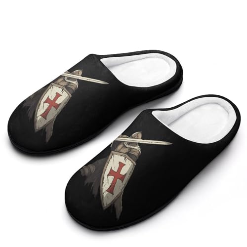 Image of Knights Templar Plush Slippers Anti-slip Footwear Cotton House Shoes for Men Indoor Outdoor 11-12（44-45）