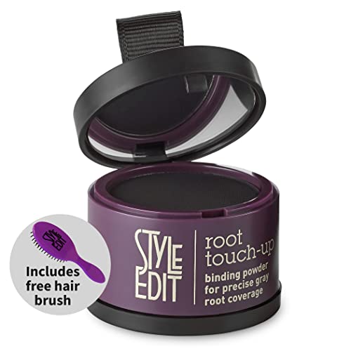 Root Touch Up Powder by Style Edit | Root Cover Up Hair Color for Gray Hair Coverage | Root Concealer for Black Hair | Mineral Infused Binding Hairline Powder | Free Brush Included â€“ Mini Hair Brush