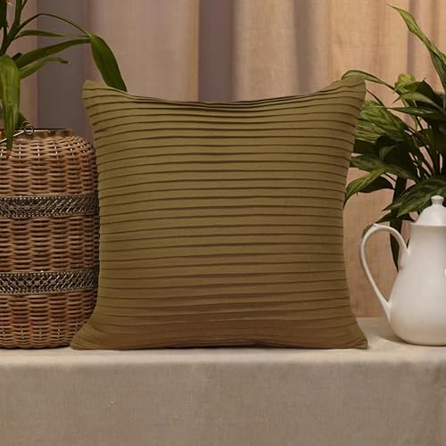 Image of HOME COLORS.IN Cotton Plain Double Side Pleated Cushion Cover - Set of 2-18 x 18 Inch - McKenzie