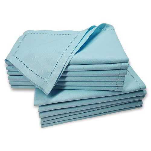 12PACK Cotton Casement Dinner Napkin with Hemstitched -20x20 Aqua Blue