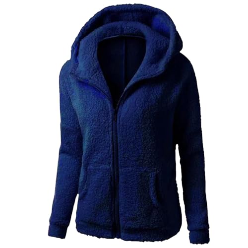 Abrigos de abrigo para mujer, para otoño e invierno, forro polar, sherpa, térmica, con cremallera, suéteres con capucha, de algodón, ligeros, casuales, lisos, modernos, para exteriores, 2#Azul marino,
