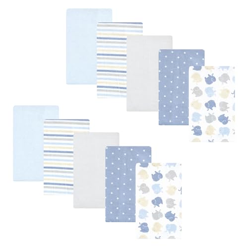 Image of Hudson Baby Unisex Baby Cotton Flannel Burp Cloths 10-Pack, Multi Color Boy Elephant, One Size