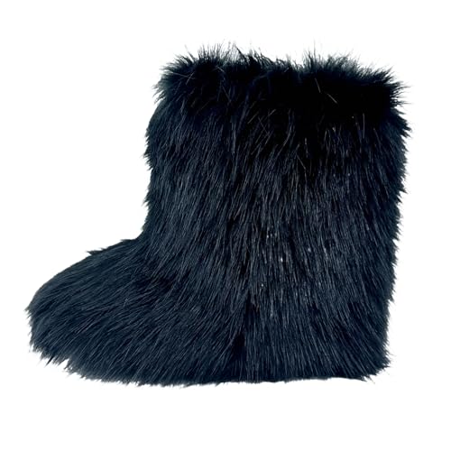 Women's Faux Fur Boots, Furry Fuzzy Mid Calf Snow Boots Y2k, Winter Warm Comfortable Fluffy Boots, Outdoor Indoor Flat Fur Shoes4