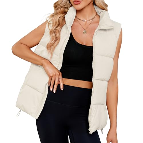 Century Star Beige Puffer Vest for Women's Outerwear Vests Puffy Oversized 2024 Quilted Vest Top...
