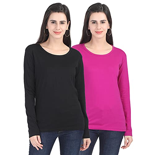 Image of FLEXIMAA Women's Cotton Plain Round Neck Full Sleeve T-Shirt