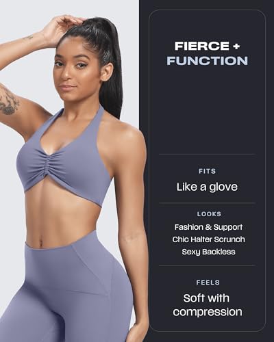 Image of Aoxjox Women's Workout Sports Bras Fitness Taylor Scrunch Halter Bra Yoga Crop Tank