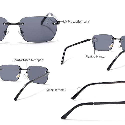 Image of Voyage Rimless Polarized Sunglasses for Men & Women (Black Lens | Black Frame - MG7601)