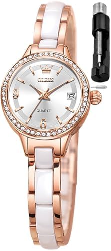 OLEVS Women Quartz Watch Elegant Oval Diamond Dress Watch with Ceramic Band