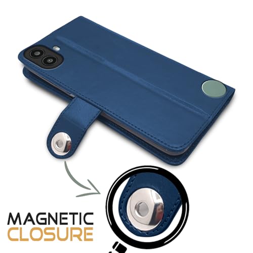 Image of Pikkme Flip Cover Leather Finish | Inside TPU with Card Pockets | Wallet Stand and Shock Proof | Complete Protection Button Flip Case for CMF by Nothing Phone 1 (Blue)