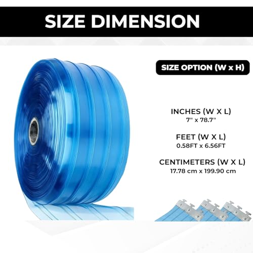 Image of Ribbed Blue PVC Strip Curtain 7 inch Width x 78.7 inch Height - Walk-in Cooler and Freezer Door Strips Plastic Vinyl Warehouse Flap Doors for Temperature Management Anti-Scratch Door Curtain AP1474