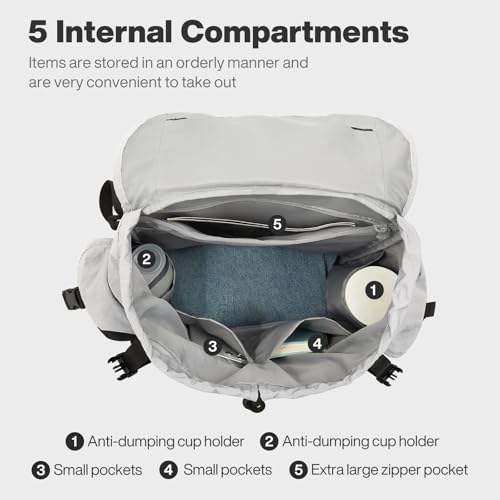 mixi Travel Backpack for Women Men, 18 Inch Carry On Laptop Backpack Flight Approved fits 16'' Laptop, Lightweight Waterproof Hiking Backpack Travel Outdoor Business Casual Daypack, Light Gray