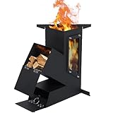 Rocket Stove with Glass Window, Portable Wood Burning Stove for Outdoor Cooking, Heavy Duty Camping Grill, Backyard Cooking Wood Fire Stove for Emergency Survival and Preparedness