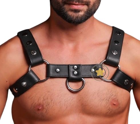 Genuine Leather Men harness, Black Chest Harness with Buckles, Club Wear Gay Adult Chest Body Harness-Gay fetish Harness