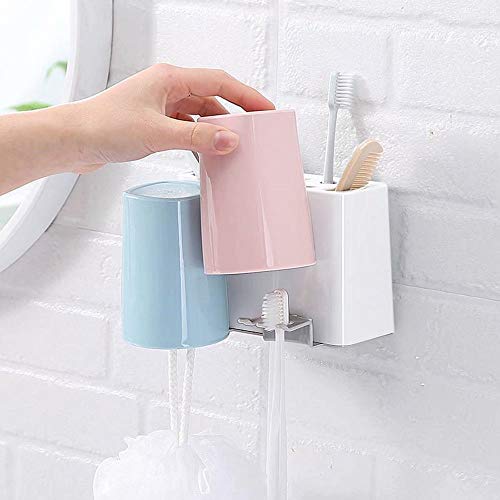 Toothbrush Holder, Wall Mounted Bathroom RV Accessories Organizer with 2 Cups for Electric Toothbrush Toothpaste Combs Razors Eyebrow Trimmers Facial Cleansers Storage - Thumbnail 6
