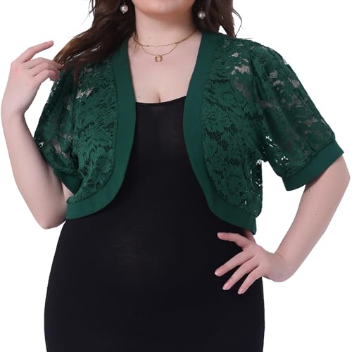 Image of Agnes Orinda Plus Size Cropped Cardigans for Women Open Front Short Sleeve Floral Lace Sheer Bolero Shrugs for Dresses