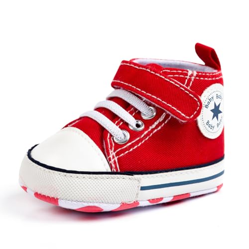 KKIIDDSS Unisex Baby Girls Boys Canvas High-top Shoes, Newborn Infant Anti-Slip Soft Sole Frist...